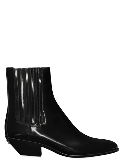 Dolce & Gabbana Logo-plaque Leather Ankle Boots In Black