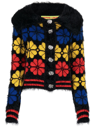 Chopova Lowena Rile Floral-jacquard Knitted Cardigan In Black