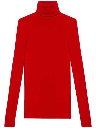 Gucci Logo-embroidered Roll-neck Jumper In Red