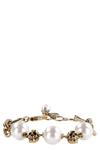 Alexander Mcqueen Pearl-embellished Skull Bracelet In Gold