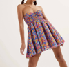 For Love & Lemons Sasha Floral-print Strapless Bustier Mini Dress In Blue