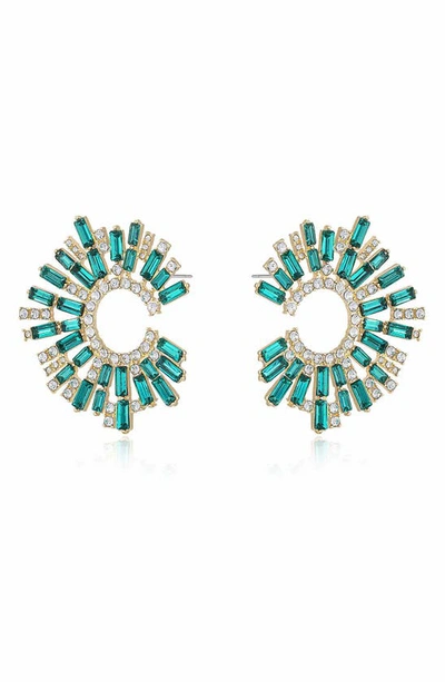 Ettika Opulent Crystal Stardust Open Circle Earrings In Green