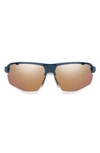 Smith Resolve Photochromic 70mm Chromapop™ Oversize Shield Sunglasses In French Navy / Rose Gold Mirror