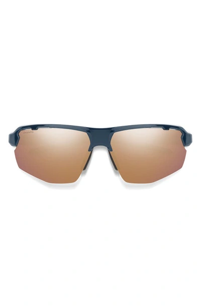 Smith Resolve Photochromic 70mm Chromapop™ Oversize Shield Sunglasses In French Navy / Rose Gold Mirror