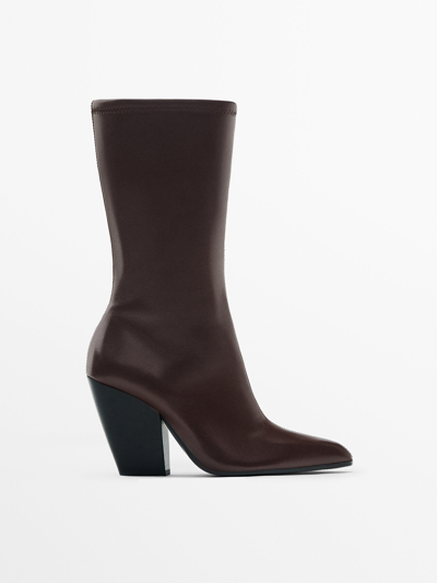 Massimo Dutti Leather High-heel Ankle Boots - Limited Edition In Brown