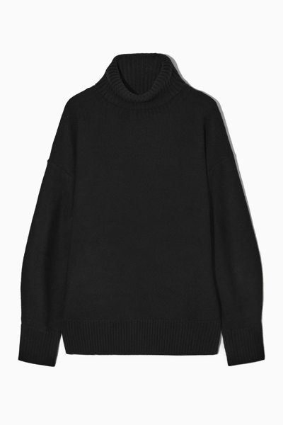 Cos Oversized Roll-neck Wool Sweater In Black