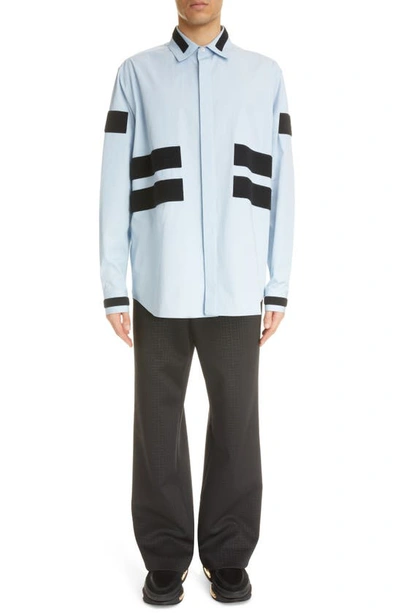 Balmain Hook And Loop Tape-strap Relaxed-fit Cotton Shirt In Blue