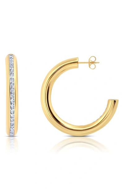 Crislu Princess Cut Cubic Zirconia Hoop Earrings In Gold