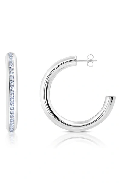 Crislu Princess Cut Cubic Zirconia Hoop Earrings In Platinum