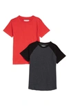 Nordstrom Kids' Assorted 2-pack Organic Cotton T-shirts In Red- Charcoal Pack