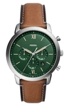FOSSIL NEUTRA CHRONOGRAPH LEATHER STRAP WATCH, 44MM