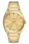 Fossil Men's Everett Three-hand Date Gold-tone Stainless Steel Bracelet Watch, 42mm In Gold