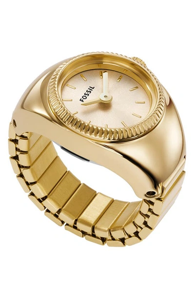 Fossil Women's Ring Watch Two-hand Gold-tone Stainless Steel Bracelet Watch, 15mm