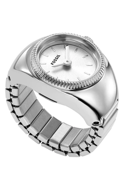 Fossil Women's Ring Watch Two-hand Silver-tone Stainless Steel Bracelet Watch, 15mm In White/silver