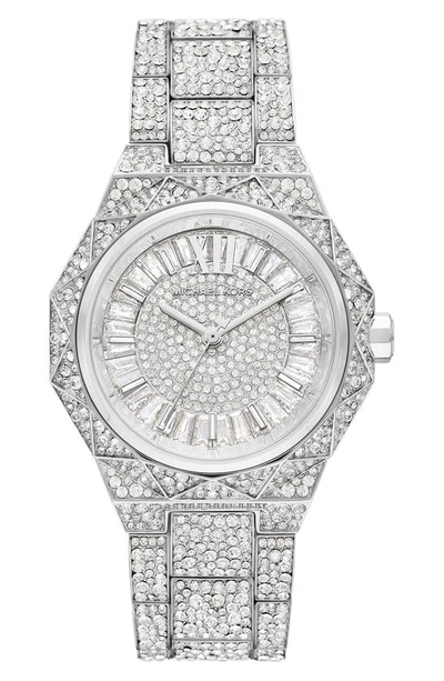 Michael Kors Women's Raquel Three-hand Silver-tone Stainless Steel Pave Bracelet Watch 41mm