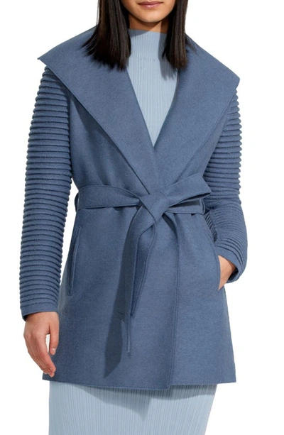 Sentaler Rib Sleeve Alpaca & Wool Wrap Coat In Dusty Blue