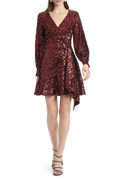 Sachin Babi Delaney Sequin Long Sleeve Faux Wrap Cocktail