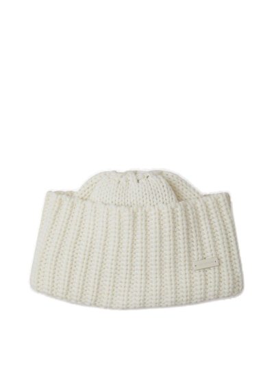 Saint Laurent Logo Patch Beanie In Off White