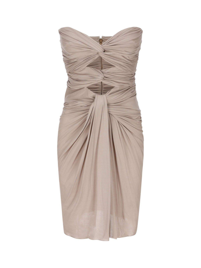 Saint Laurent Crepe Jersey Cut-out Mini Dress In Beige