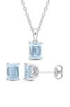 Delmar 2-piece Silver-tone Cz Stud Earrings & Necklace Set In Blue