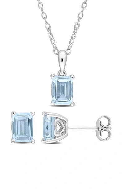 Delmar 2-piece Silver-tone Cz Stud Earrings & Necklace Set In Blue