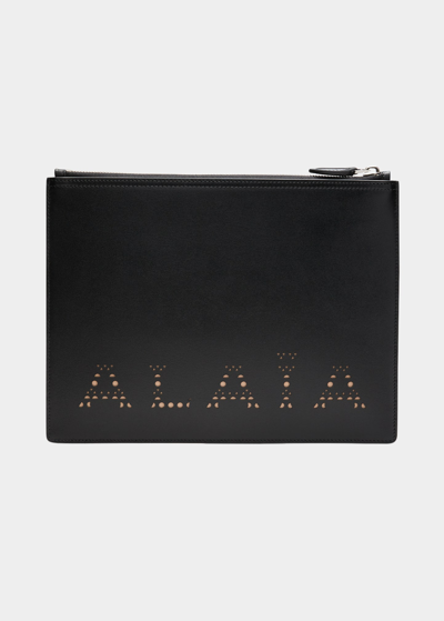 Alaïa Small Logo Lambskin Pouch Clutch Bag In Noir