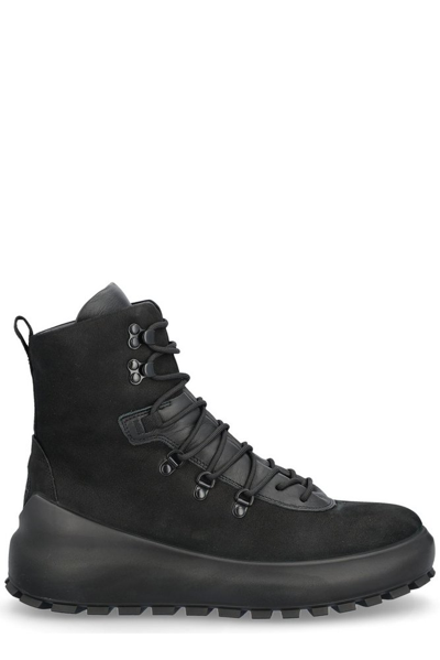 Stone Island Suede Leather Lace-up Ankle Boots In Black