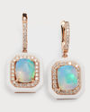 DAVID KORD 18K ROSE GOLD EARRINGS WITH OPAL CUSHIONS, DIAMONDS AND WHITE FRAME, 3.93TCW
