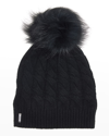 Gorski Cashmere Cable-knit Beanie With Fur Pompom In Anthracitesilver