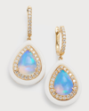 DAVID KORD 18K YELLOW GOLD EARRINGS WITH PEAR-SHAPE OPAL, DIAMONDS AND WHITE FRAME, 3.07TCW