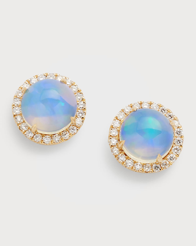 David Kord 18k Yellow Gold Stud Earrings With Opal Rounds And Diamonds, 4.25tcw