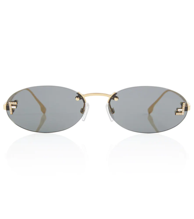 Fendi First Embellished Oval Sunglasses In Shiny Endura Gold / Smoke