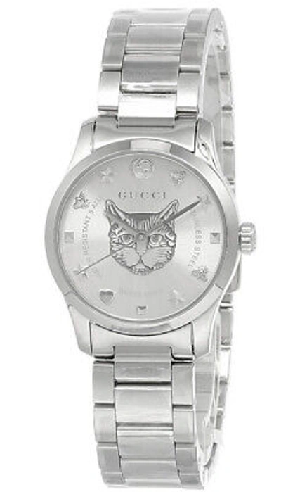 Pre-owned Gucci G-timeless Silver Dial 27mm Quartz Ss Women's Watch Ya126595