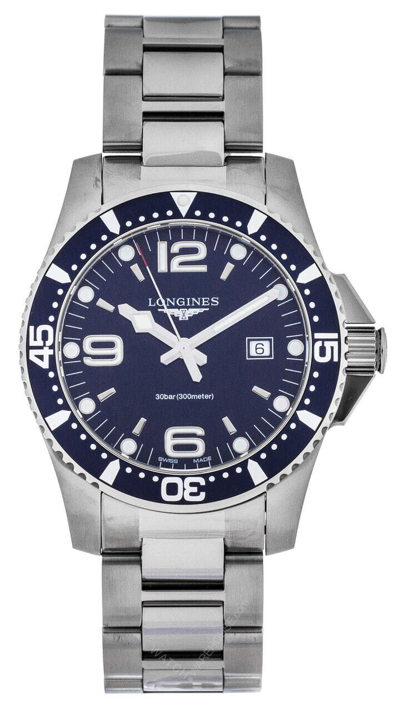 Pre-owned Longines Hydroconquest 44mm Quartz Ss Sunray Blue Dial Watch L38404966