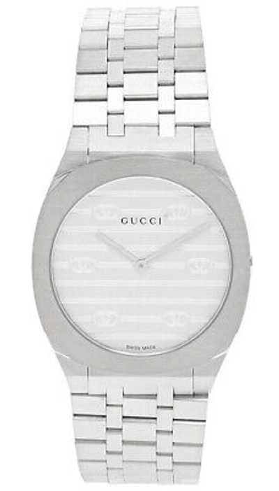 Pre-owned Gucci 25h Qtz Silver Dial 30mm Stainless Steel Women's Watch Ya163501