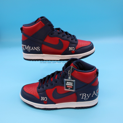 Pre-owned Nike Size 8.5- Sb Dunk High Supreme By Any Means Navy Red White High Top Sneakers