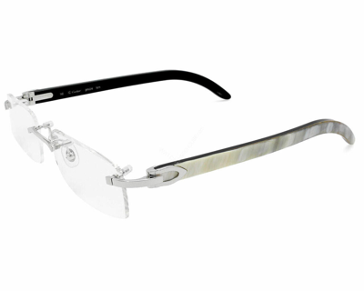 Pre-owned Cartier C Decor Silver/white Buffalo Horn Unisex Eyeglasses Ct0046o-002 In Clear