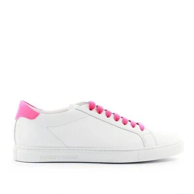 Pre-owned Emporio Armani White Neon Pink Nappa Leather Sneaker Woman