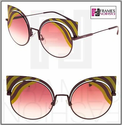 Pre-owned Fendi Hypnoshine Ff0215s Burgundy Pink Gold Wave Metal Sunglasses Cat Eye 0215