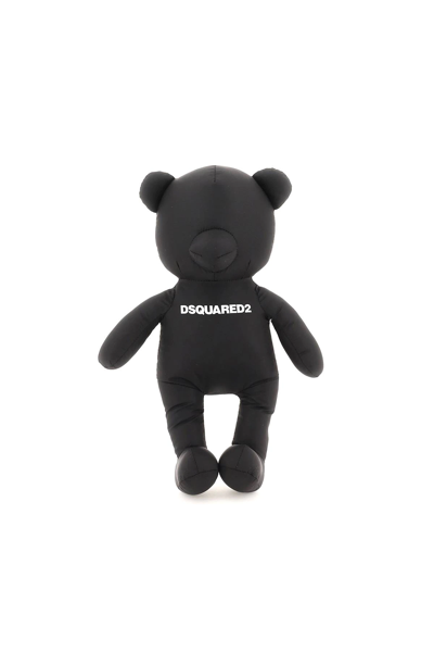 Dsquared2 Logo-print Teddy Bear Keychain In Black