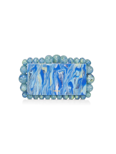 Cult Gaia Eos Beaded Acrylic Box Clutch In Blue