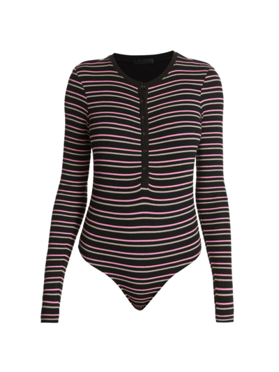 Atm Anthony Thomas Melillo Striped Henley Bodysuit In Black