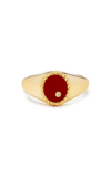 Yvonne Léon 9k Yellow Gold Oval Agate And Diamond Signet Ring In Red