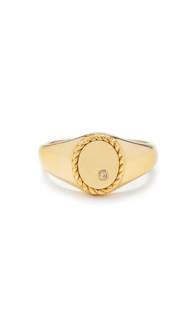 Yvonne Léon 9k Yellow Gold Signet Diamond Ring
