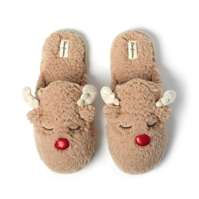Dearfoams Men's Reindeer Funny Ugly Christmas Sweater Holiday Scuff Slipper In Beige