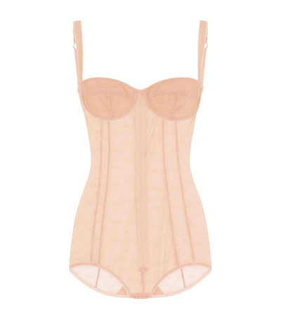 Dolce & Gabbana All-over Logo Bodysuit In Neutrals