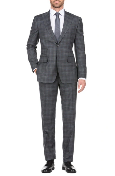 ENGLISH LAUNDRY ENGLISH LAUNDRY PLAID TWO BUTTON PEAK LAPEL WOOL BLEND TRIM FIT SUIT