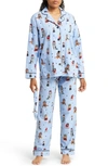 Pj Salvage Long Sleeve Cotton Flannel Pajamas & Headband Set In Ice Blue