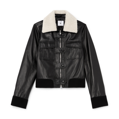 G. Label Typhaine Sherpa-collar Leather Jacket In Black,ivory