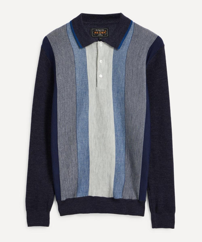 Beams Striped Wool-jacquard Polo Shirt In Navy